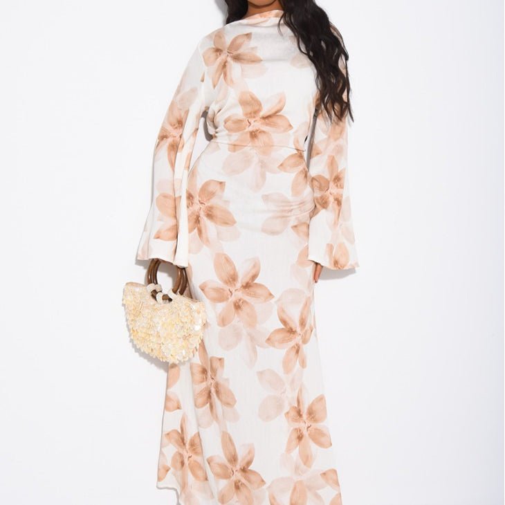 Robe Maxi Froissée Délavée à Imprimé Floral (MS437)