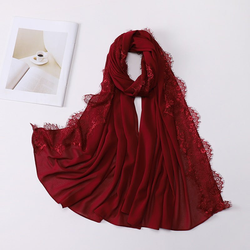Hijab en mousseline avec perles et bordure en dentelle (MH218)