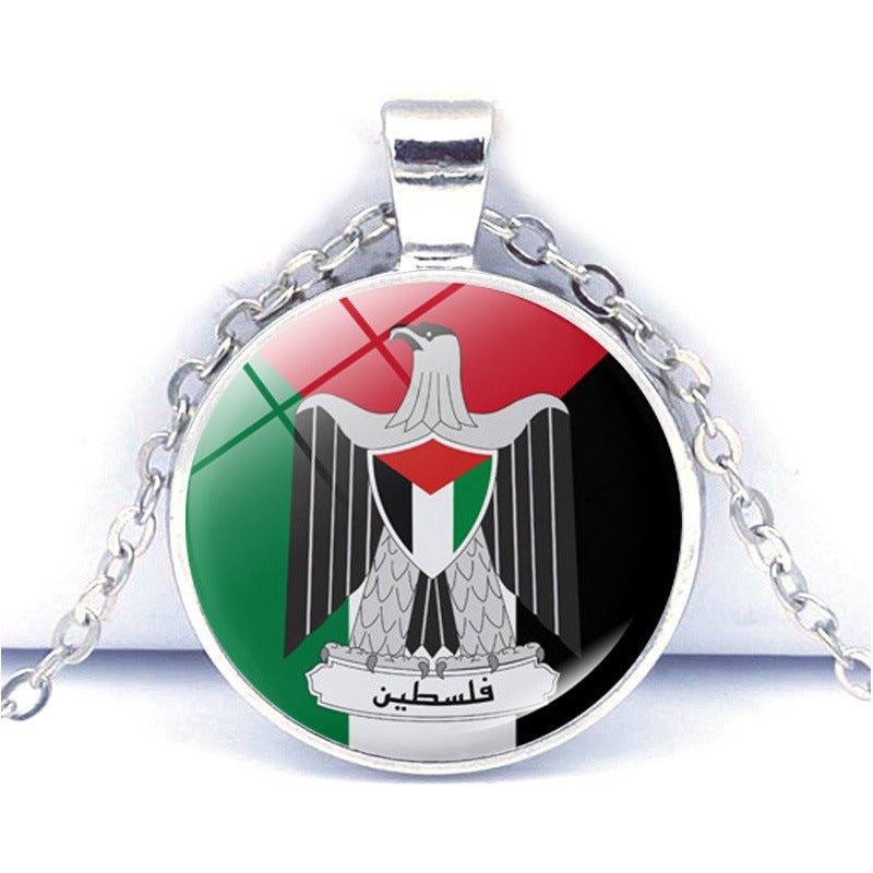 MAC076 Collier pendentif Time Gem Keffieh Palestine Paix Anti-Guerre