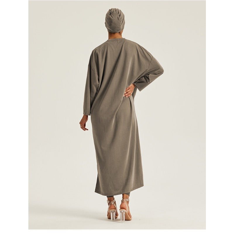 Robe Maxi à Épaules Tombantes et Col Rond - Abaya Modeste Unie avec Fentes Latérales (MA309)