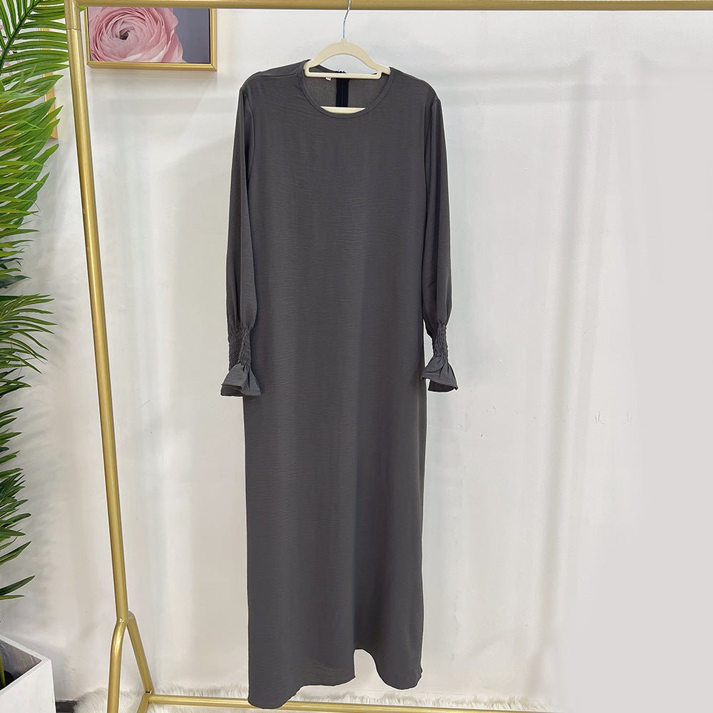Abaya à Manches Élastiquées | Abaya Unie en Crêpe avec Manche Élastiquée (MA107)
