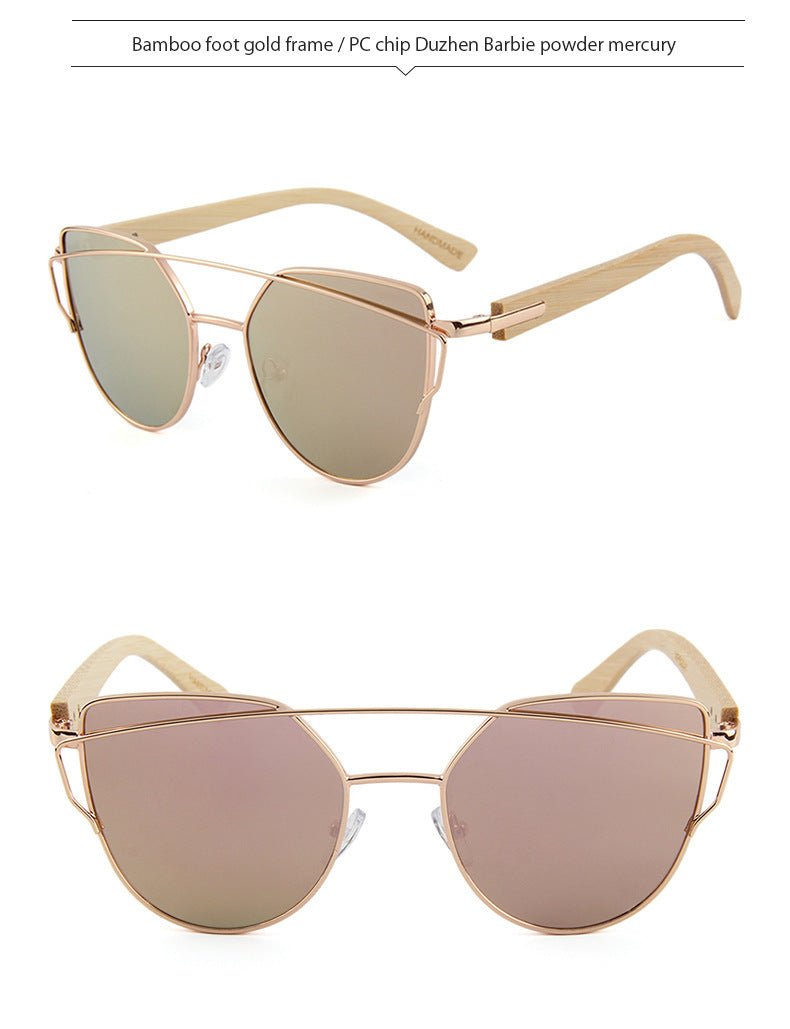 Lunettes de soleil MAC169 tendance à monture métallique œil-de-chat et branches BamboTemple