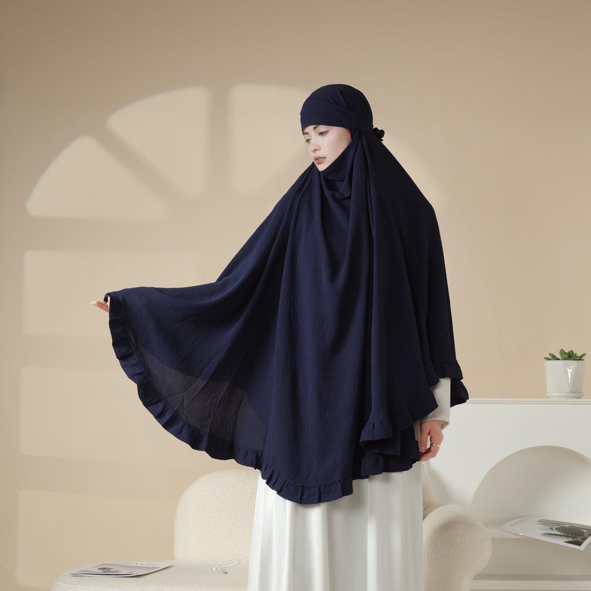 MK019 Khimar long à volants uni avec élastique