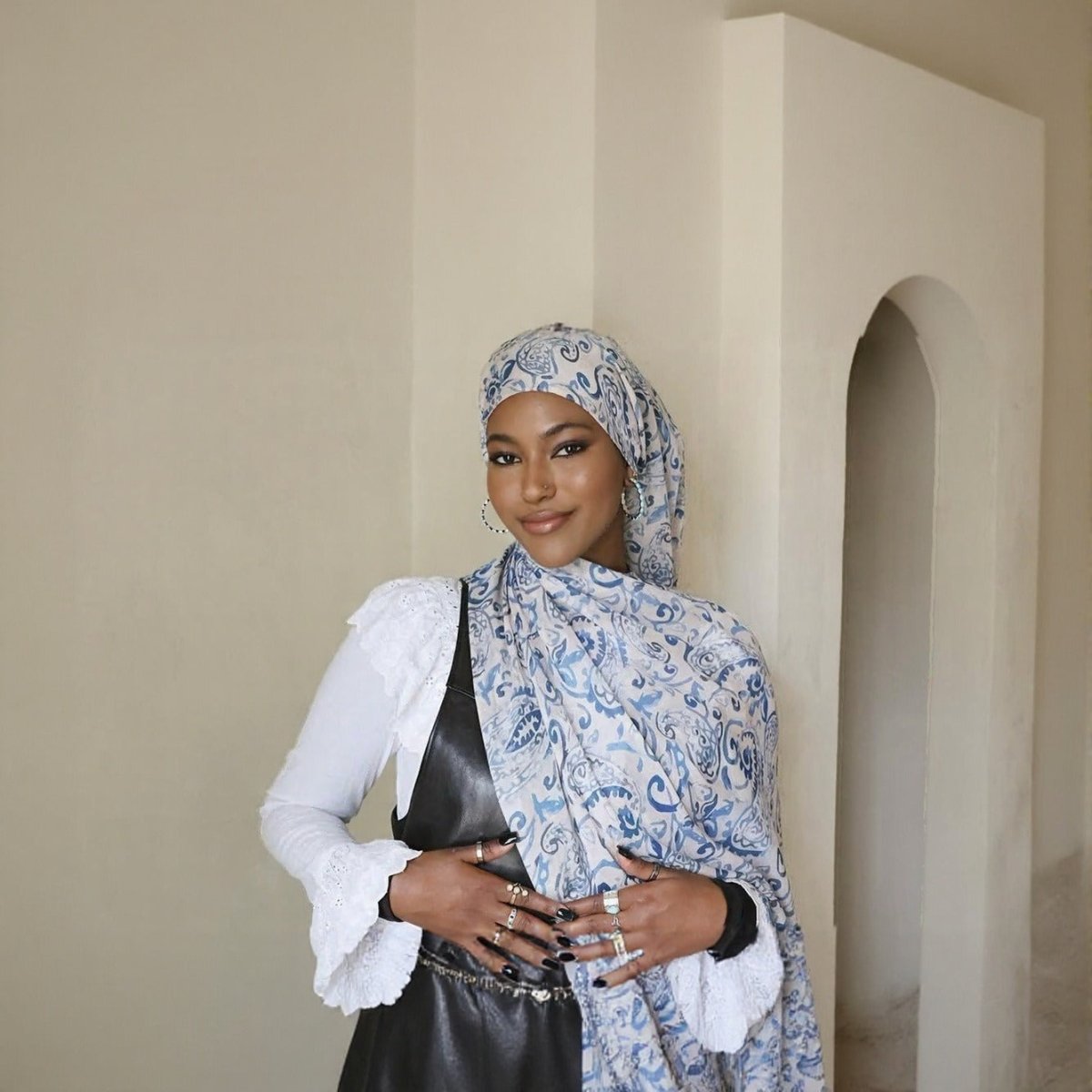 Écharpe Hijab en Coton Imprimé | Foulard Long Doux et Respirant (MH201)
