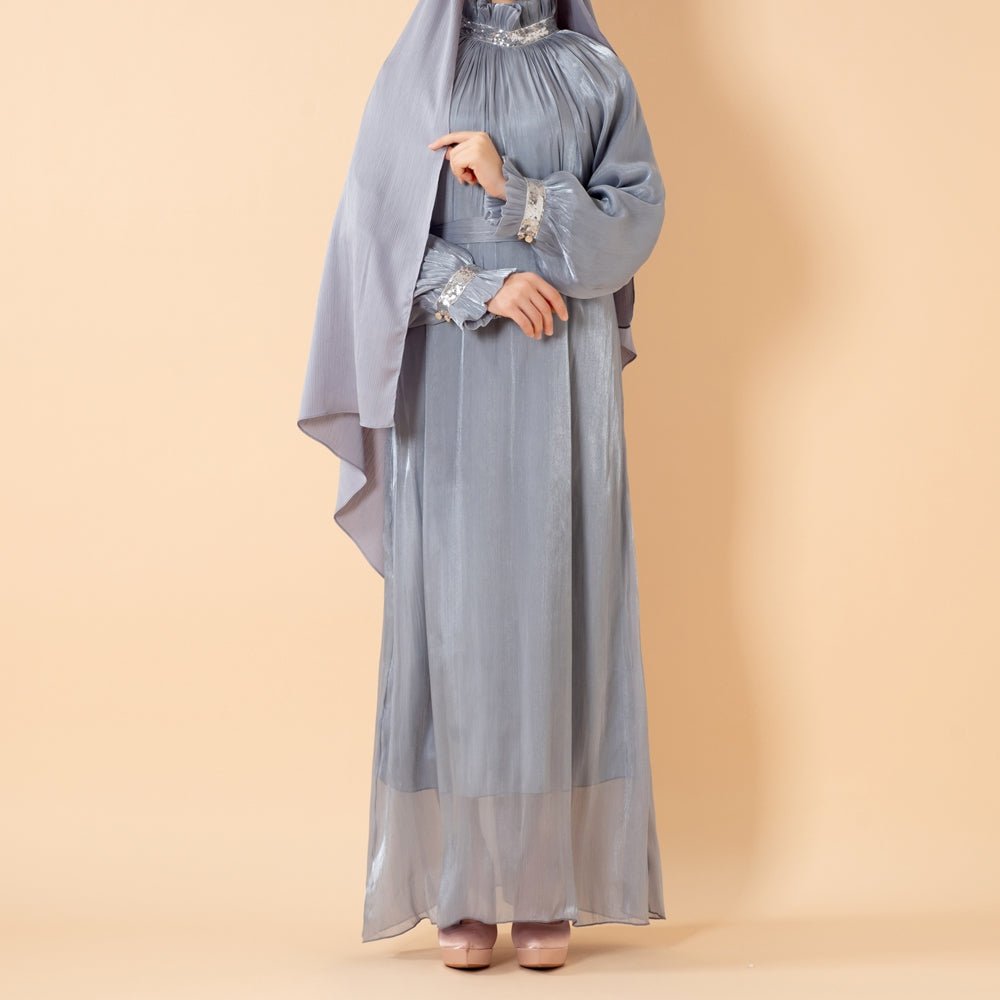 Abaya Élégante à Manchette Fleurie Brillante et Sequins | Abaya Brillante avec Sequins (MA140)