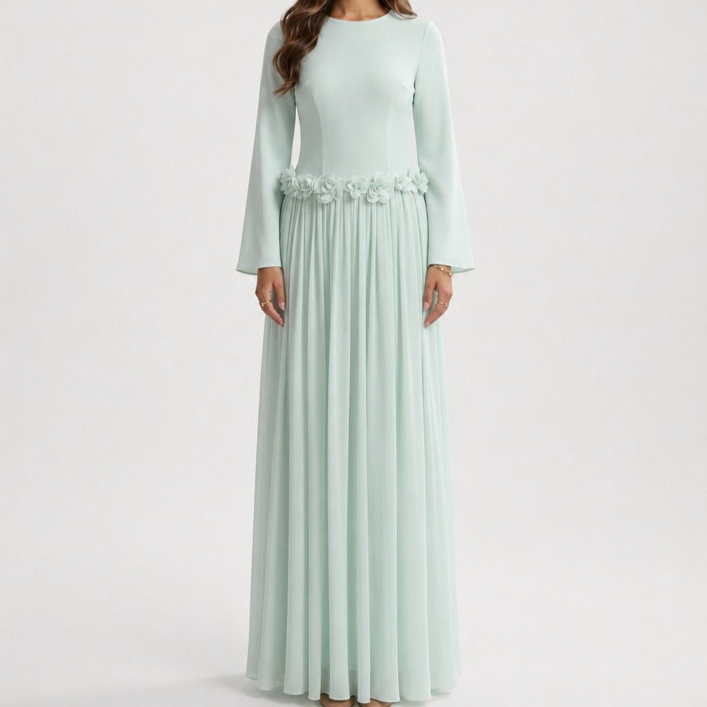 Robe Maxi Ajustée à la Taille 3D Rose(MS515)
