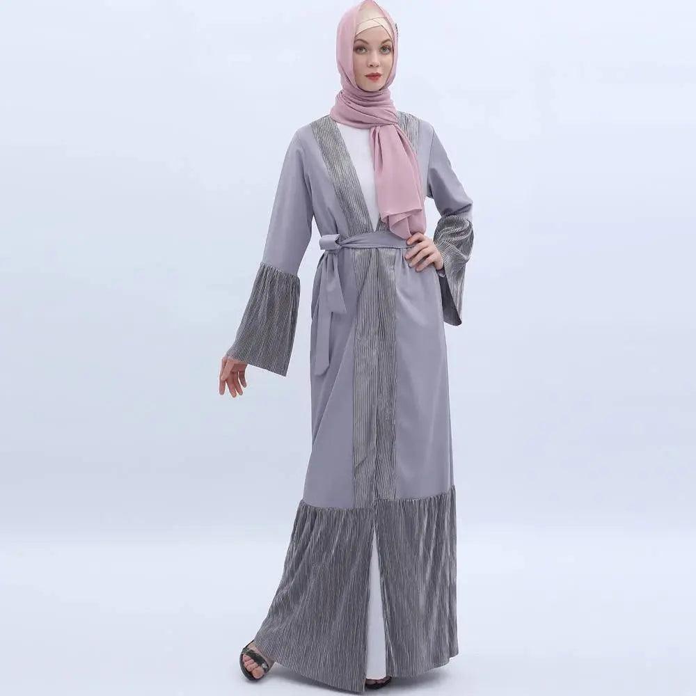 MO 001 Abaya Ouverte à Manches Trompette et Design Plissé