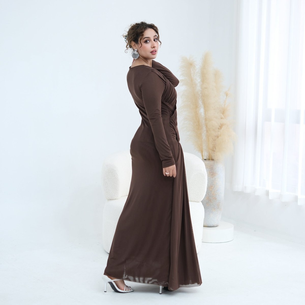 Robe longue en tulle avec bustier tressé à brides croisées (MS454)