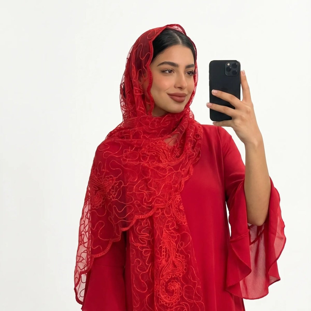 Hijab en Mesh Brodé Dentelle Florale (MH235)