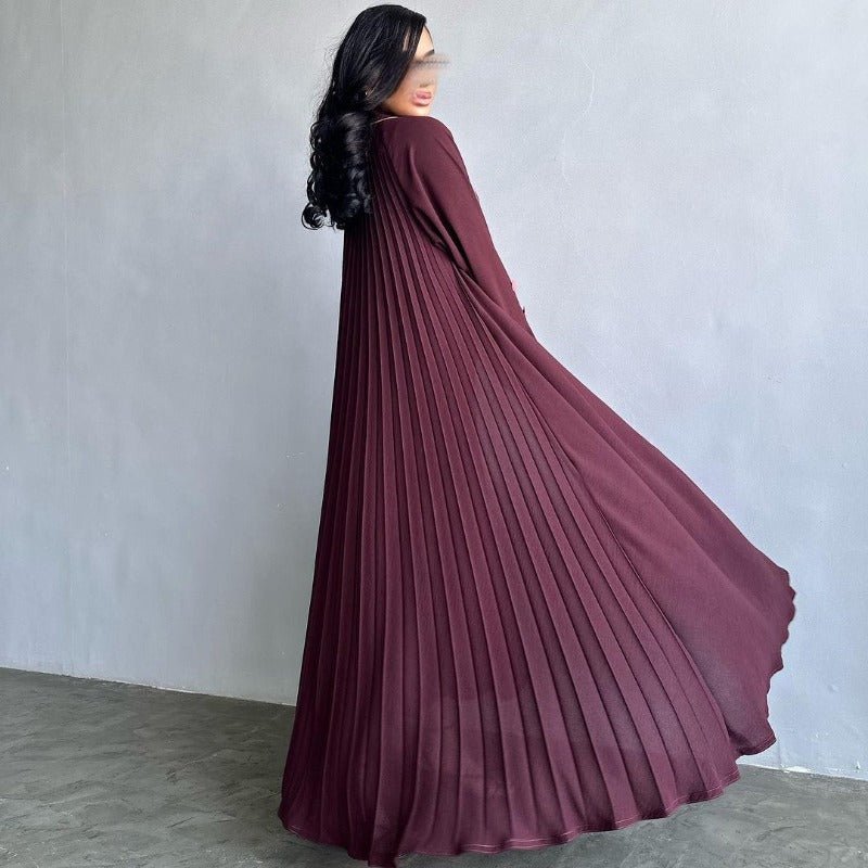 Robe longue automne et hiver à ouverture avant | Abaya cardigan plissée unie (MOA218)