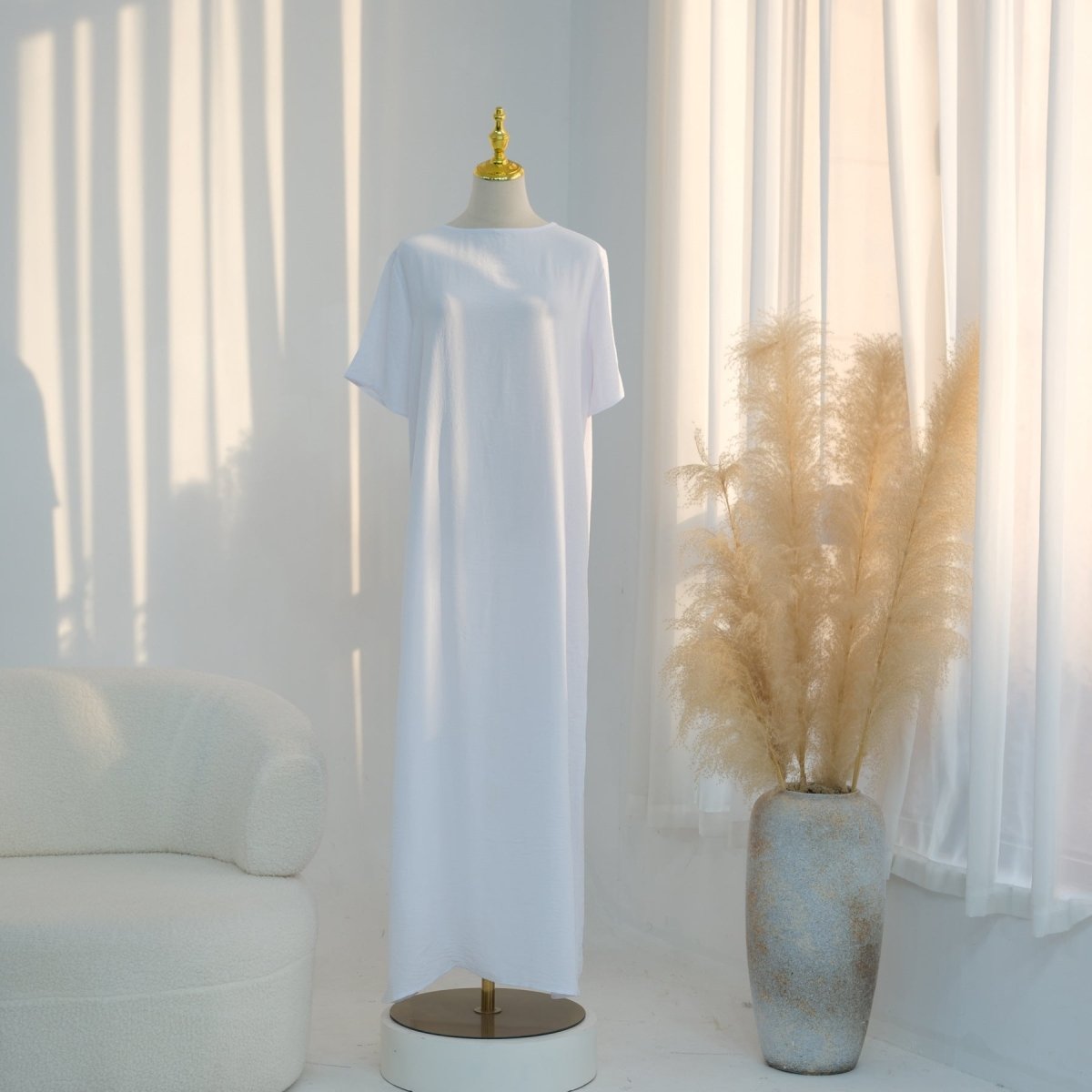 Robe Basique Froissée en Soie Glacée (MA392)