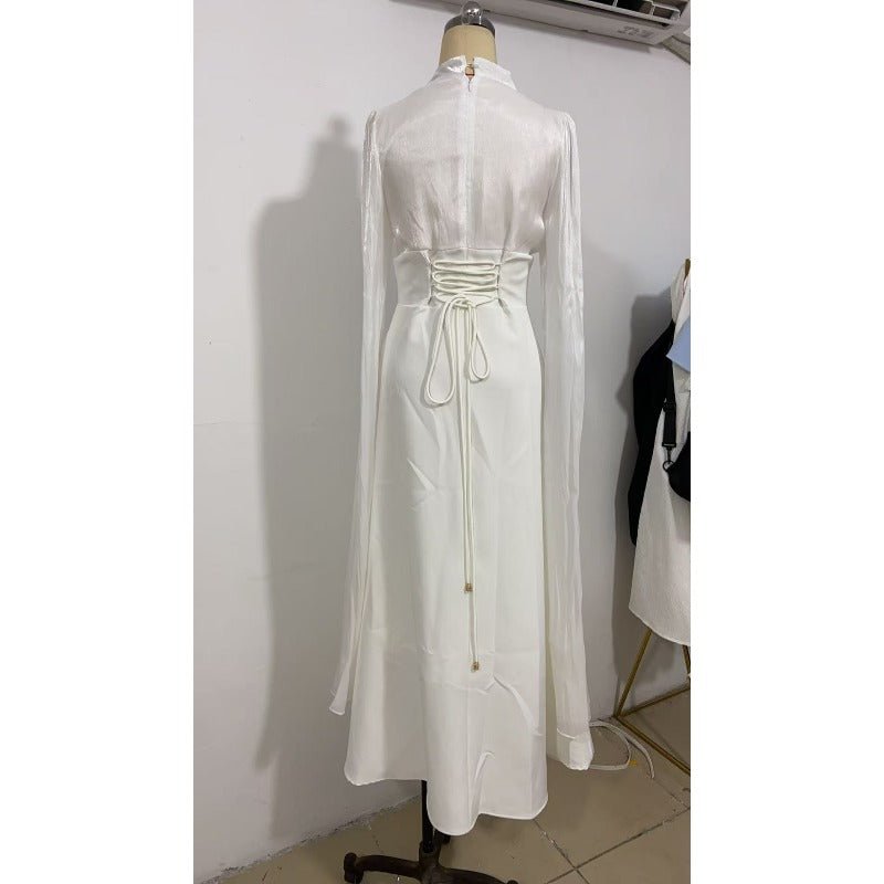 Robe Abaya élégante en satin de soie à manches amples | Robe longue modeste taille haute avec détail de bretelle dos (MA295)