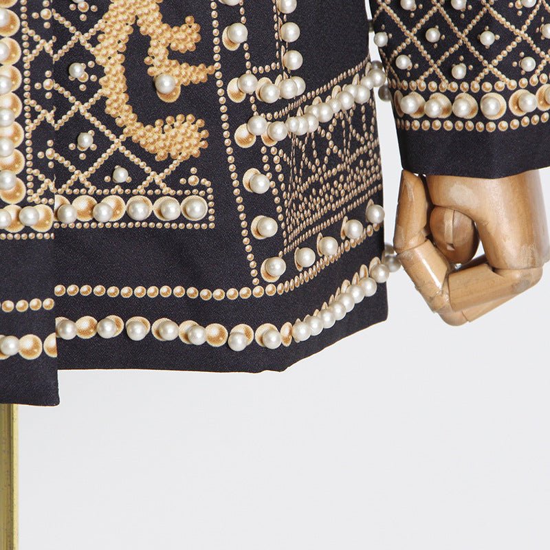 Blazer Vintage Orné de Perles et Perles de Rocaille | Veste de Luxe à Imprimé Géométrique (MS218)