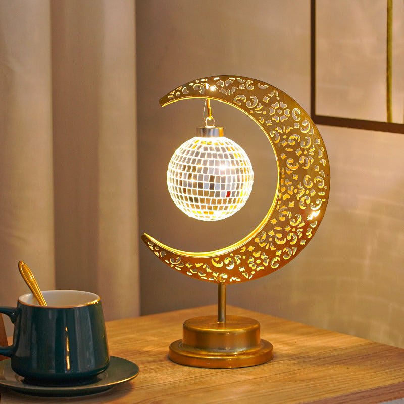 Lanterne Ramadan Étoile et Croissant en Fer, Bougeoir Décoratif de Fête (MAC399)