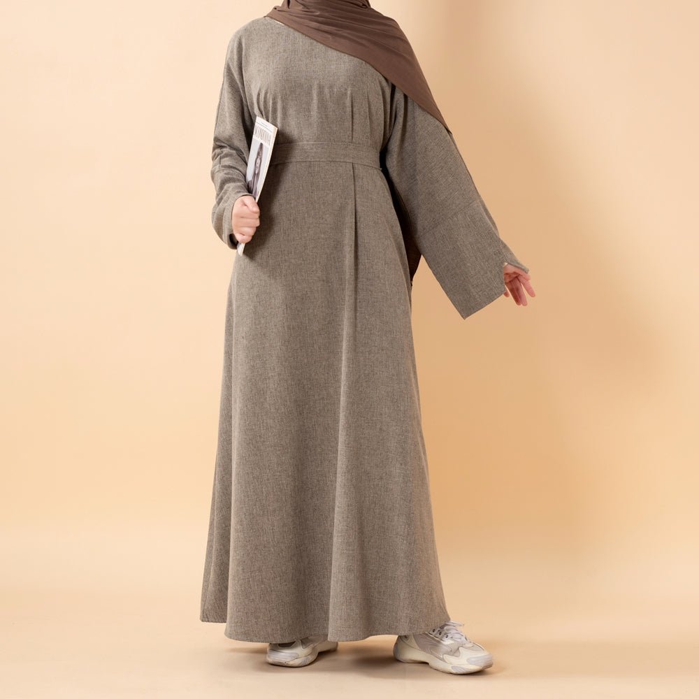 Abaya pull effet lin premium avec poches (MA341)