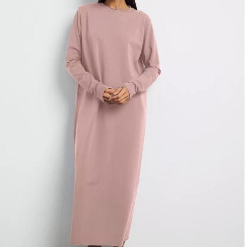 Robe Maxi Pull-over Classique | Robe Unie à Col Rond et Manches Longues (MA317)