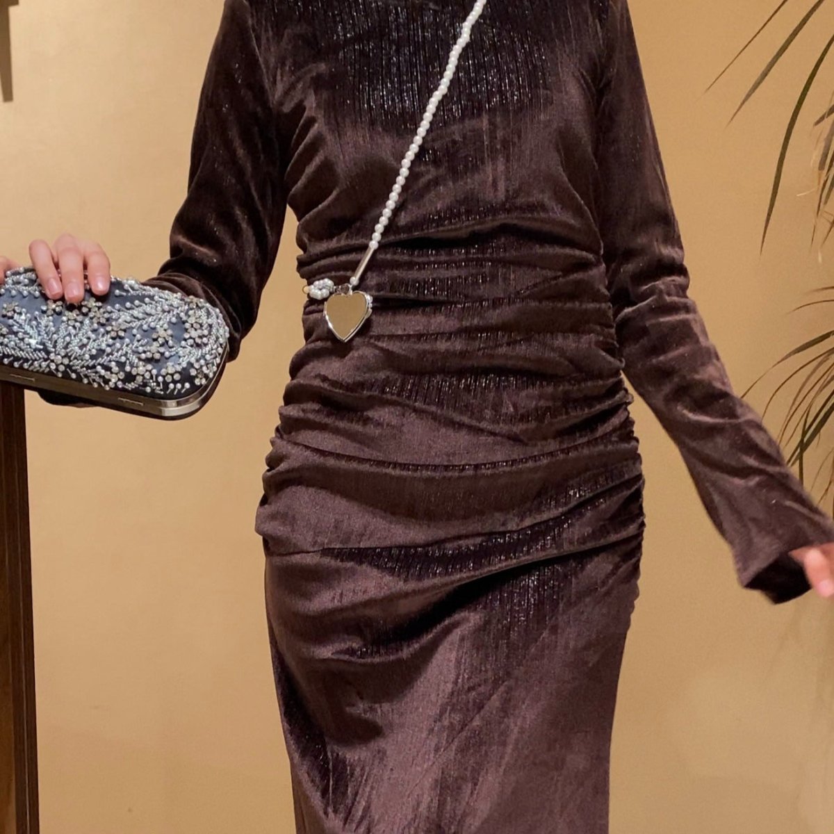 Robe Sirène en Velours Scintillant Froncée (MA358)