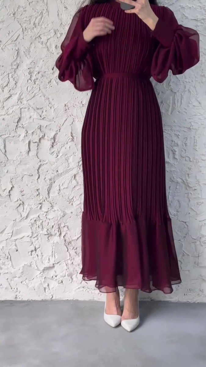 Robe Abaya élégante et légère à jupe longue texturée et manches bouffantes (MA201)