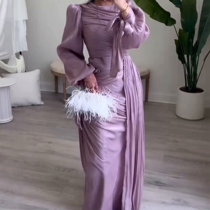Robe de Soirée Froncée | Robe Maxi Moulante à Manches Bouffantes (MS280)