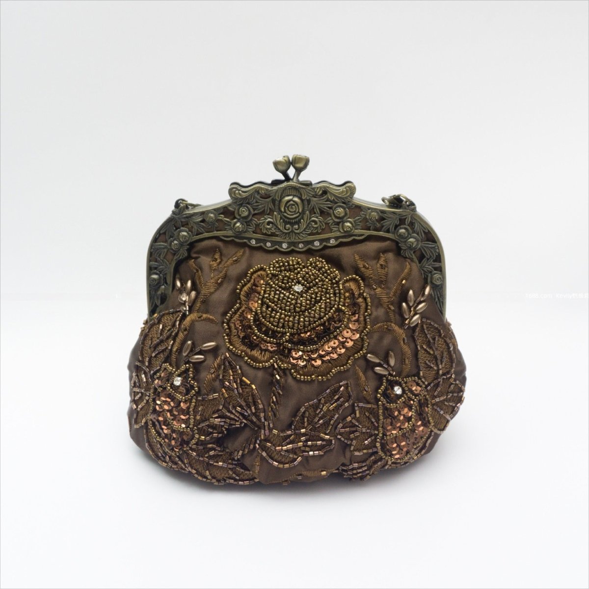 Pochette de soirée brodée de roses avec sequins et perles (MAC291)