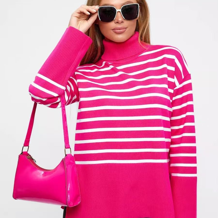 Pull Col Roulé Rayé | Pull Oversize Colorblock (MS252)