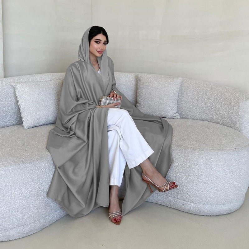 Robe Abaya à Manches Chauve-Souris Douces | Robe Cardigan en Satin à Col en V (MOA224)