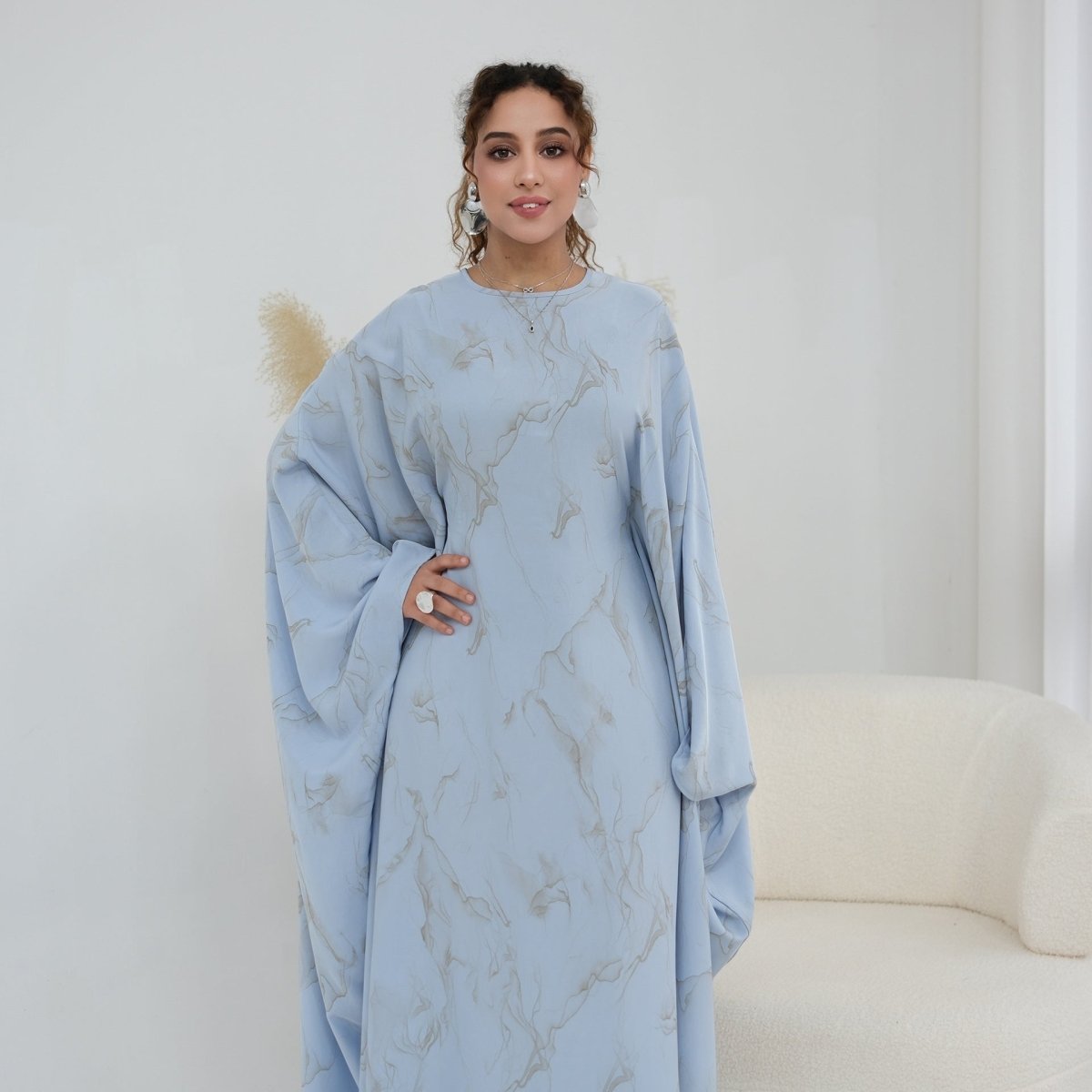 Robe Longue Imprimée à Manches Chauve-Souris (MA446)