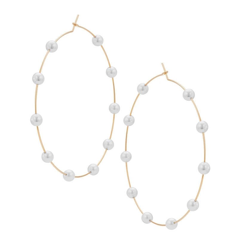 Boucles d'oreilles créoles surdimensionnées avec perles chics (MAC320)