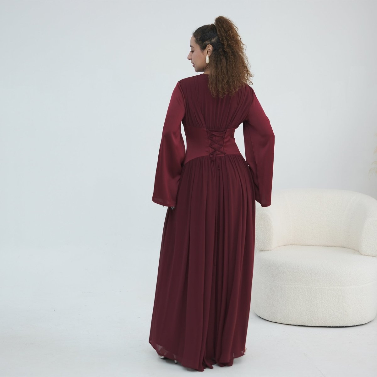 Robe Maxi Manches Évasées en Mousseline(MS498)