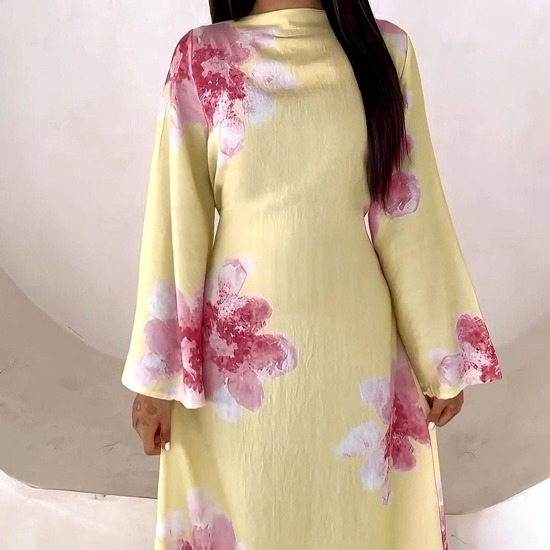 Robe Abaya Maxi à Manches Cloche Imprimé Floral (MA214)