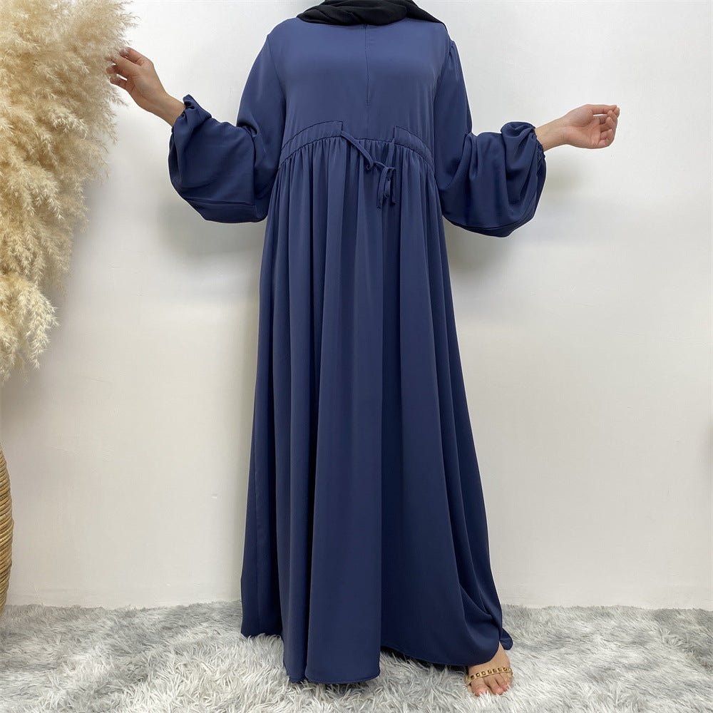Abaya Ample Modeste pour Musulmane, Manches Extensibles, Fermeture Éclair Frontale, Coupe Trapèze (MA175)