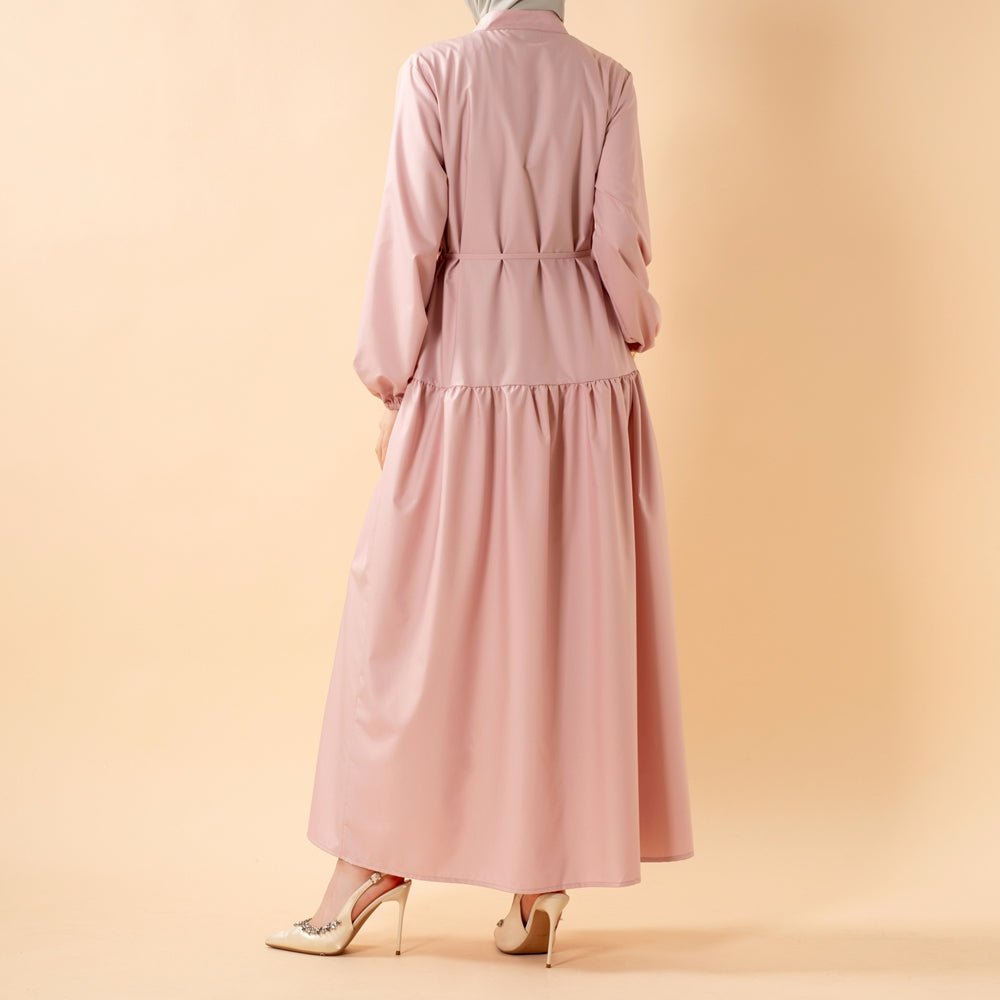 Robe Abaya Maxi Trench Cintrée en Ligne A avec Poches (MA422)
