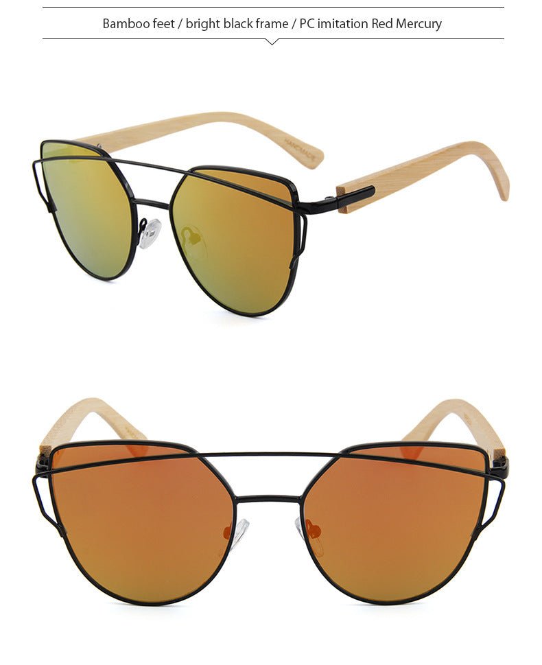 Lunettes de soleil MAC169 tendance à monture métallique œil-de-chat et branches BamboTemple