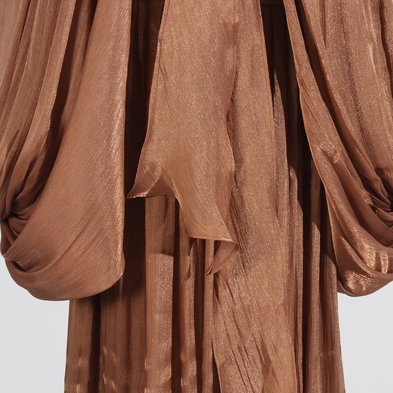 Robe Maxi à Manches Ballon et Col Noué (MS303)