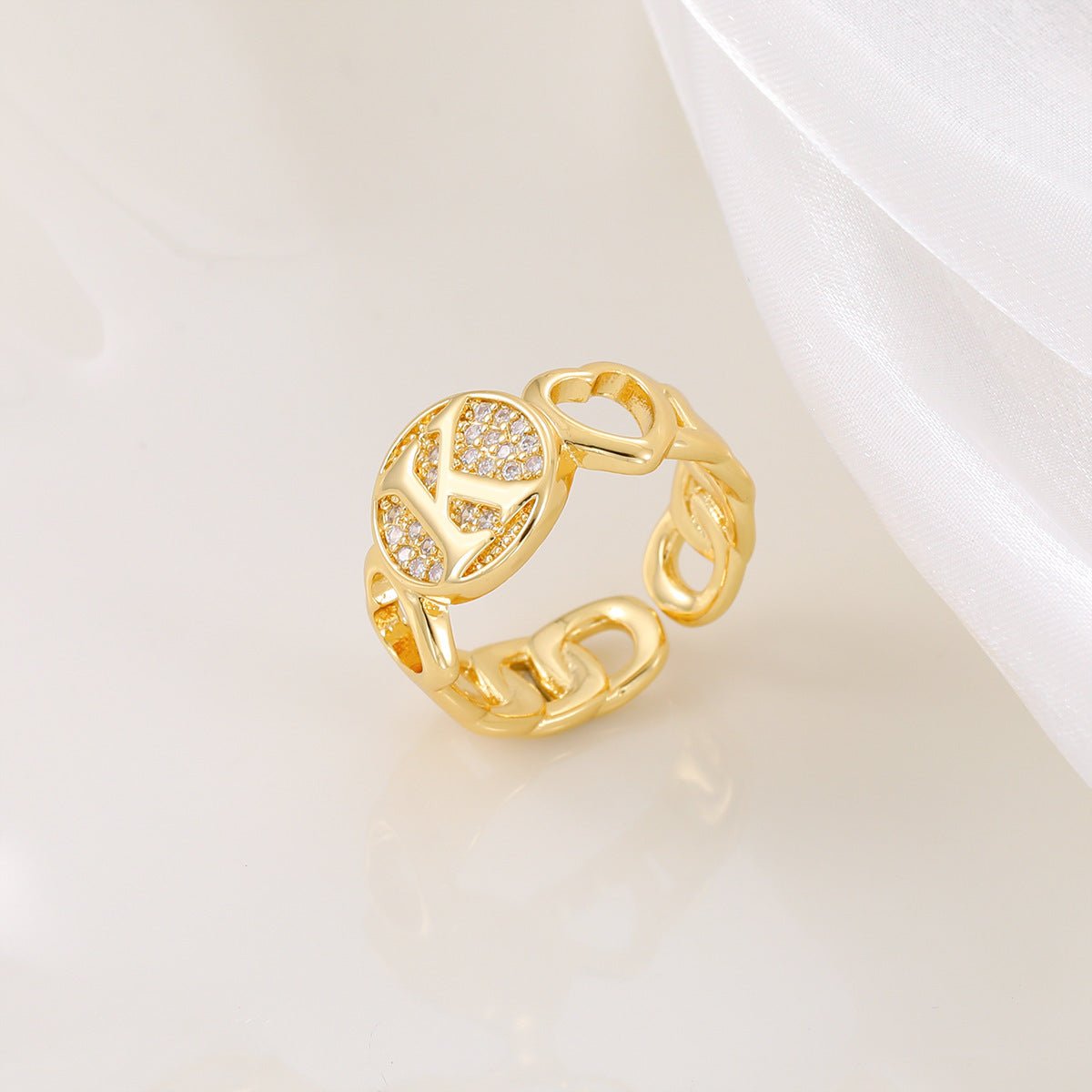 Ensemble MAC186 Cuivre avec Zircon, Bague Lettre Love Brillante Plaqué Or Réel 18K