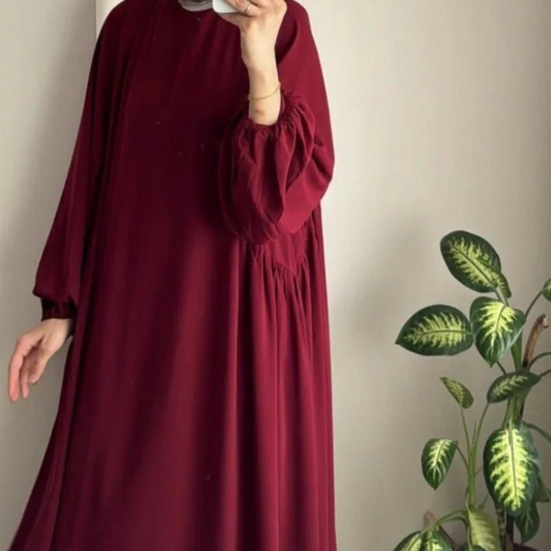 Abaya modeste coupe ample à manches lanternes | Abaya enfilable en crêpe glacé (MA153)