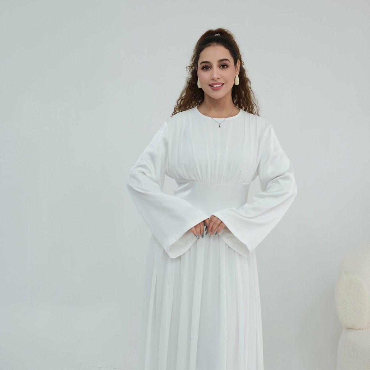 Robe Maxi Manches Évasées en Mousseline(MS498)