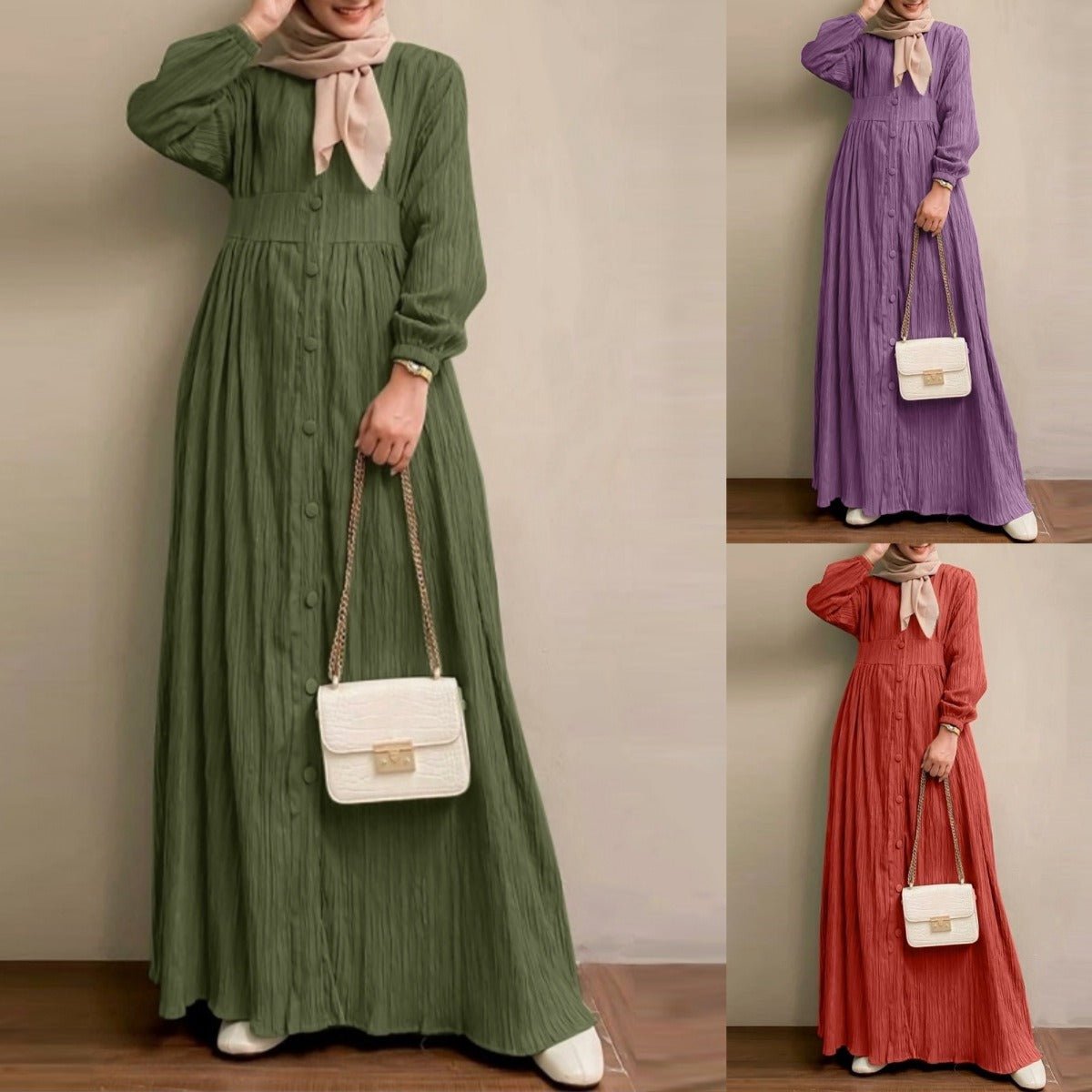 Robe Abaya Vintage à Boutons | Robe Modeste à Manches Longues (MA256)