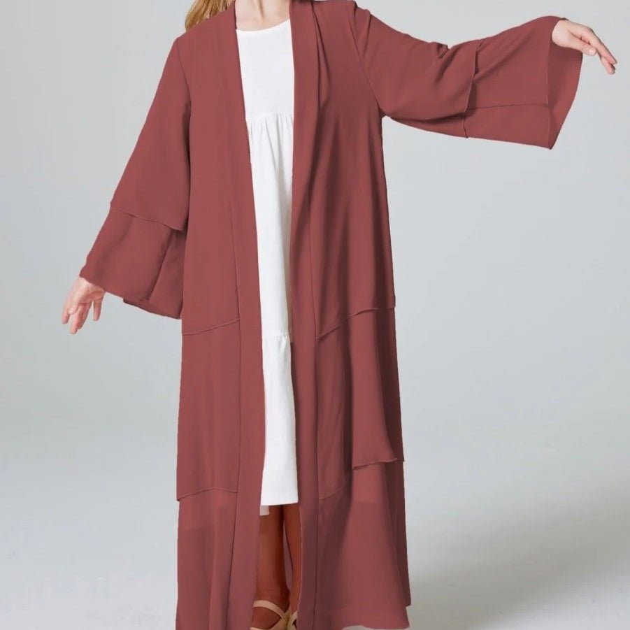 Abaya ouverte en mousseline unie 3 couches pour fillettes (MKG009)
