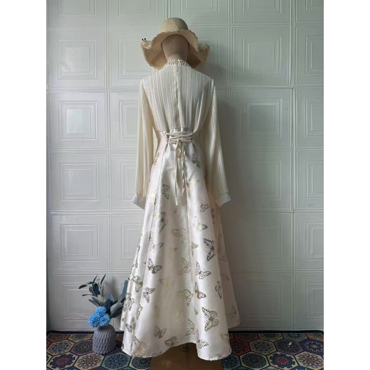Robe Maxi Élégante à Manches Longues, Abaya à Motif Papillon / Robe Longue (MA219)