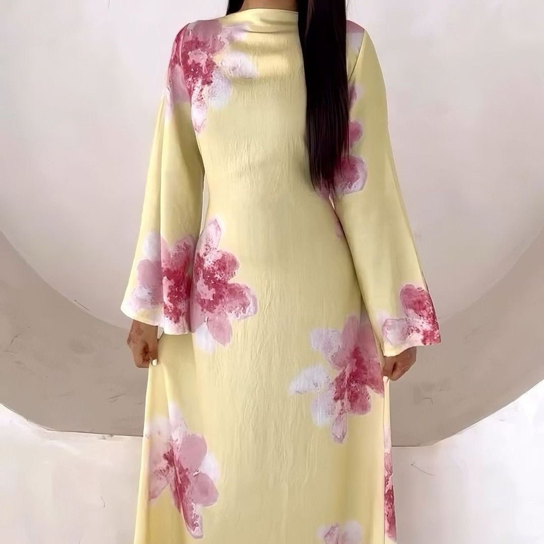 Robe Abaya Maxi à Manches Cloche Imprimé Floral (MA214)