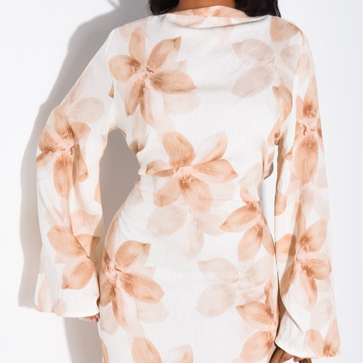 Robe Maxi Froissée Délavée à Imprimé Floral (MS437)