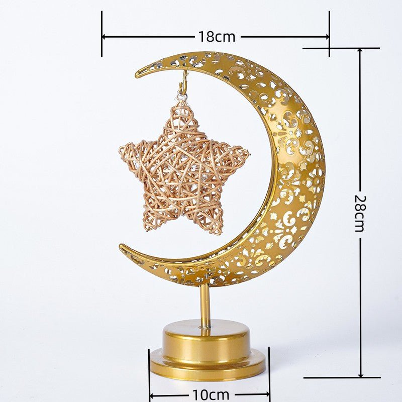 Lanterne Ramadan Étoile et Croissant en Fer, Bougeoir Décoratif de Fête (MAC399)