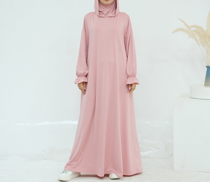 Robe Maxi à Capuche en Milk Silk Confortable avec Poches | Robe à Manches Longues et Poignets Élastiques (MA321)
