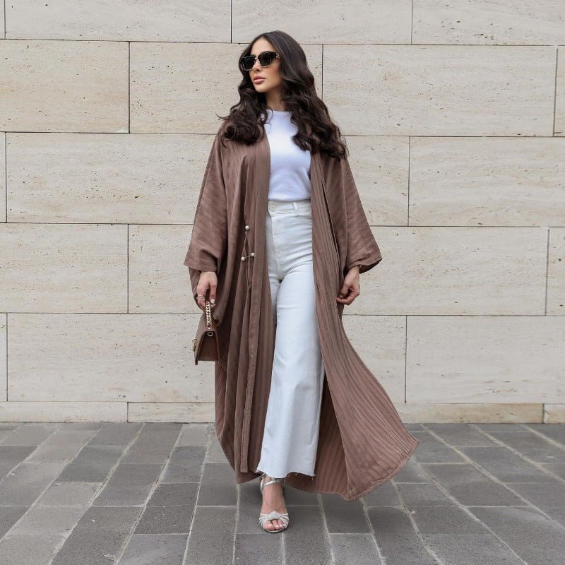 Cardigan Abaya Col en V | Kimono à Manches Chauve-Souris avec Boutons Perlés (MOA226)