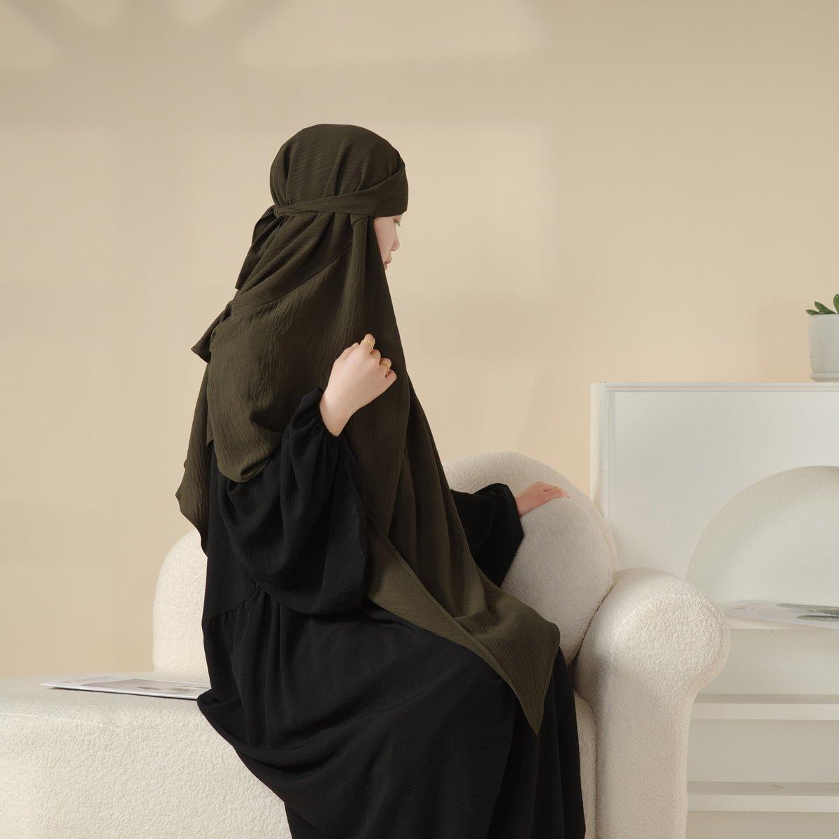 MK011 Superbe Khimar en Crêpe Deux Couches