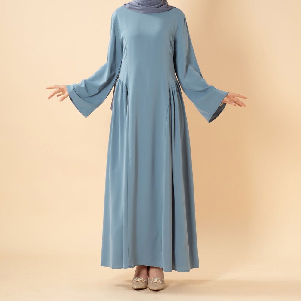 Robe Nida Évasée Maxi avec Jupe Patineuse Plissée & Manches Cloche Larges (MS435)