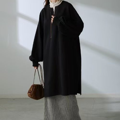 Sweat Tunique Oversize en Coton | Haut Pull Col en V Manches Longues (MS210)