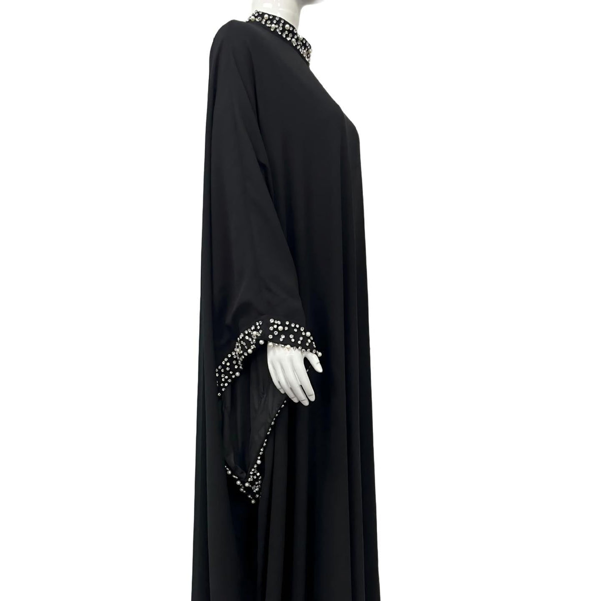 Robe Abaya Maxi à Col Montant et Manches Batwing Ornée de Perles et Cristaux (MA468)