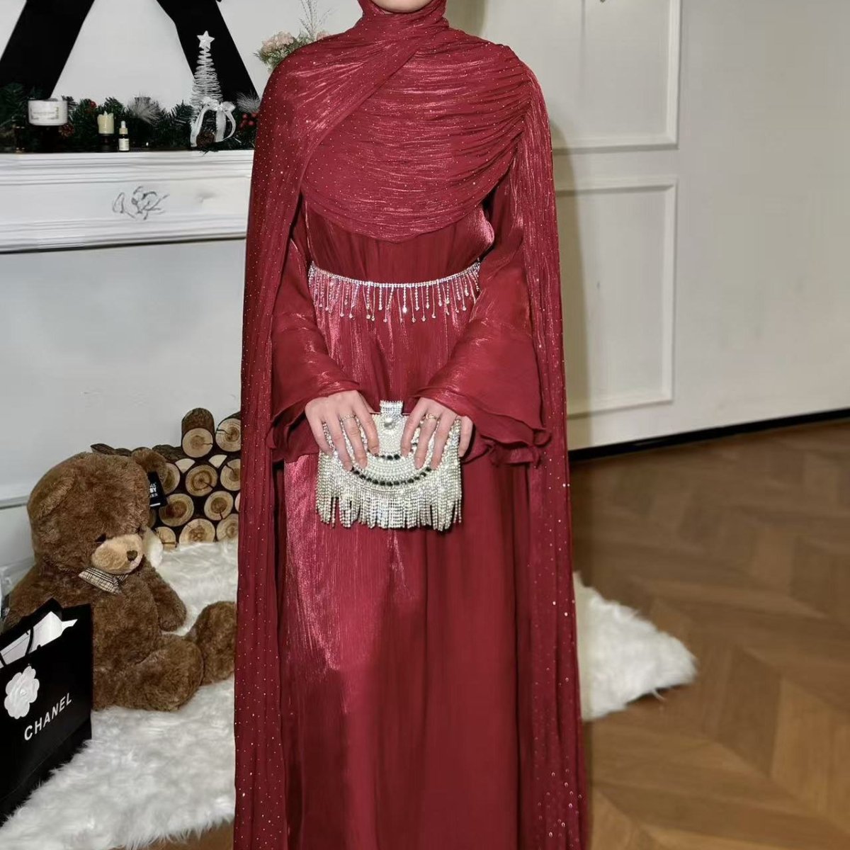 Robe Abaya Maxi à Manches Cape Plissées (MA430)